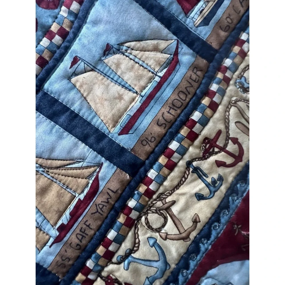 Nautical Coastal Quilted Throw Lighthouse Sailboat Beach 35x41 Wall Hanging